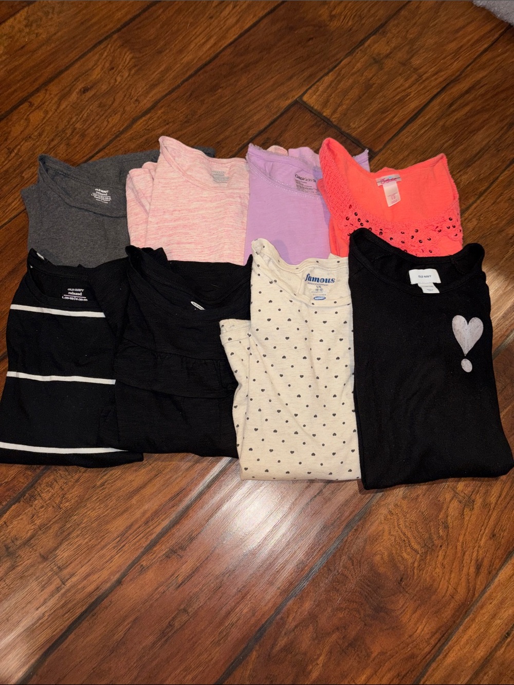 Mixed Girls long sleeve Tee Bundle 8 Black, Pink, Lavender, Coral, Cream, Gray